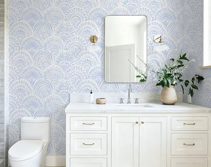 Safiyya Peel and Stick Wallpaper Boho Contact Paper 17.3"x78.7" Blue and White Modern Wall Paper Self Adhesive Removable Wallpaper for Bedroom Vinyl Rolls - color: Light Blue and White, size: 17.3" x 78.7"