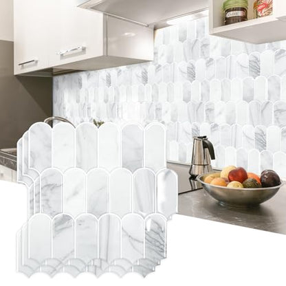 Vamos Tile Peel and Stick Backsplash,Thicker Design, Statuary White,10 pcs - color: Statury White with White Grout