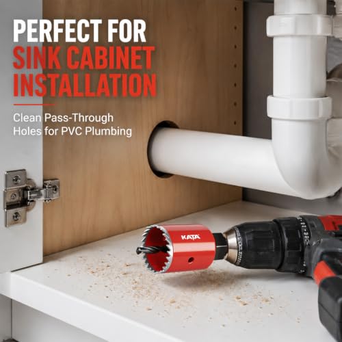 KATA 8PCS Hole Saw Kit 1"-2-1/8" Deep Cut 48mm for Wood, Plastic, Drywall - color: 8PC-Red Deep Cut Hole Saw Kit