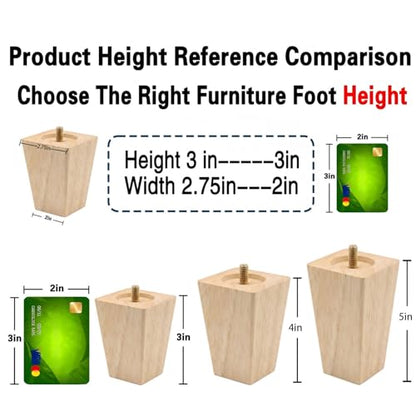 Unfinished Wood Furniture Legs 4 inch Sofa Legs Pack of 4 Square Couch Legs Mid-Century Modern Replacement Legs for Armchair Recliner Coffee Table Dresser(4" H*2.75" W) - size: 4"H*2.75"W