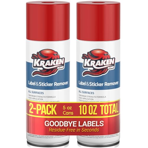 KRAKEN BOND Label & Sticker Remover Spray - (2x5oz) Quick-Dissolve Adhesive Remover Spray with Citrus Scent, Removes Tar, Tape & Bumper Stickers on Multiple Surfaces, No Damage to Paint, 2 Pack