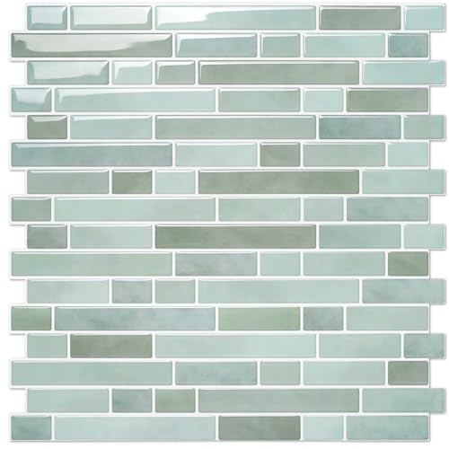STICKGOO Thicker Peel and Stick Backsplash Tile for Kitchen and Bathroom - color: Solna Green