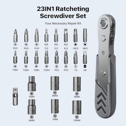 AXTH 23in1 Right Angle Ratcheting Screwdriver Set, 1/4" Driver Repair Tool - style: 23in1