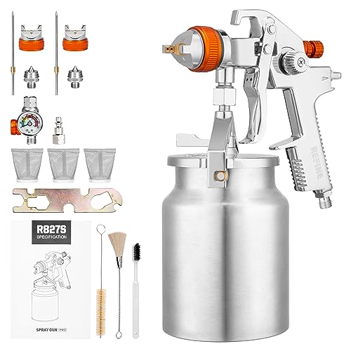 REFINE HVLP Siphon Spray Gun 1.7/2.0mm 1000cc Aluminum Cup with Regulator