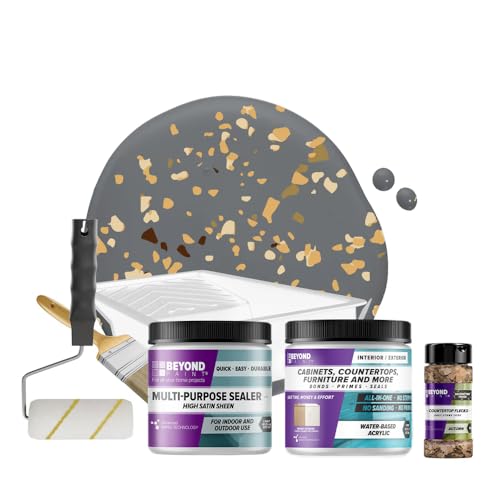 Beyond Paint Countertop Makeover Kit with Paint, Sealer, Flecks and Tools for Countertops, Pewter - color: Pewter