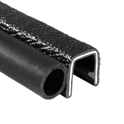 TRIM-LOK Trim Seal, Edge Trim with Side Bulb, Fits 0.375-Inch Bulb, 1/4-Inch Edge, 25-Foot Length, Black Pebble Finish, Flexible PVC Plastic Trim with EPDM Rubber Weather Stripping - style: 0.375" Bulb, 1/4" Edge, 1/2" Leg, 25 Feet