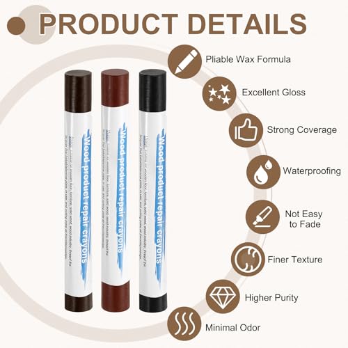 uxcell 3Pcs Wood Filler Sticks, Wax Crayons, 3 Colors Dark Wood Series - color: Dark Wood Series