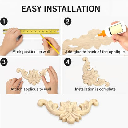 Wood Appliques 12PCS 3.1in Corner Onlays Wooden Embellishments - size: 3.1inch(8cm)