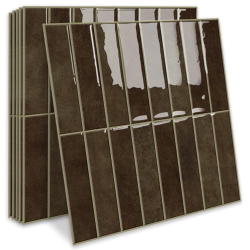 MORCART 10PCS 11.8"x11.8" Peel and Stick Backsplash, Dark Brown - color: Dark Brown