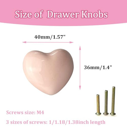 4Pcs Pale Pink Ceramic Knobs, Heart Shaped Vanity & Dresser Knobs - color: Pale Pink