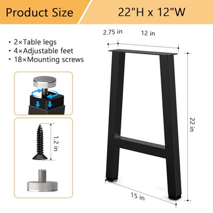 Metal Furniture Legs, Black Set of 2, 22H x 15W - size: 22 IN