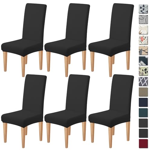 Dioxide High Stretch Chair Covers for Dining Chairs, Washable Dining Chair Covers Set of 6, Soft Dining Chairs Seat Covers, Parsons Chair Slipcover Protectors for Home Hotel Restaurant Banquet - color: Black, size: 6PCS