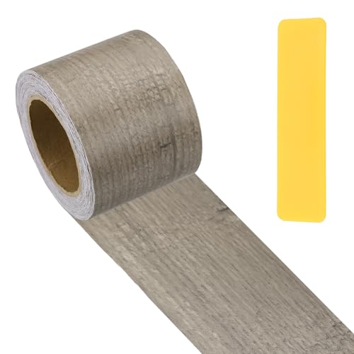 Wood Grain Repair Tape 2" x33', Self Adhesive Realistic Textured Repair Patch Peel and Stick Wood Tape with Scraper for Floor Door Window Furniture Table Gray Oak