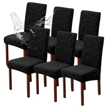 Waterproof Dining Room Chair Covers, Stretch Parsons Chair Slipcovers - color: Black, size: Regular-6 Pack