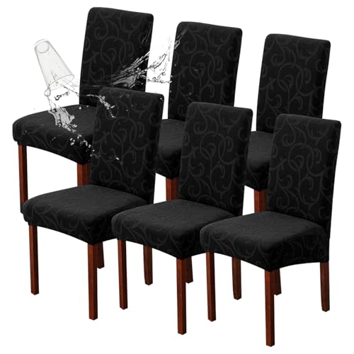Waterproof Dining Room Chair Covers, Stretch Parsons Chair Slipcovers - color: Black, size: Large-6 Pack