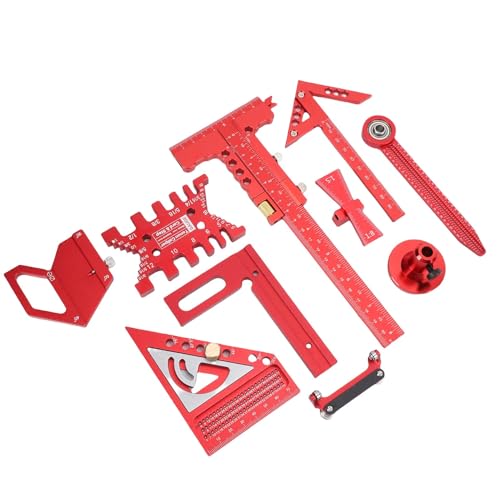 Woodworking Measurement Tool Kit 9-Piece Aluminum Alloy Ruler Set with Storage Box for Wood Board Splicing Drawing Carving and Polishing