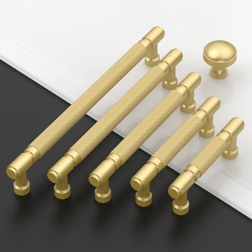Amerdeco 10 Pack Brushed Gold knurled Cabinet Pulls 3" - color: Brushed Gold, size: 3" hole center