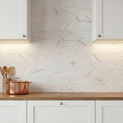 40-Sheet Flexible Stone Peel and Stick Backsplash Tile, 3" x 11.8" Carrara White MCM Modified Clay Material Wall Covering, Subway Texture Self-Adhesive Wall Tiles for Kitchen Bathroom Fireplace - color: Carrara White