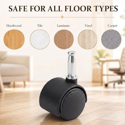 BBTO 8 Pcs 1.5 Inch M8 Swivel Stem Casters Wheels Replacement, M8 Grip Neck Stem Caster, Heavy Duty 360° Standing Desk Wheels, No Noise, Black Nylon, for Cart Furniture Table Cabinet Shelf - size: 1.5 Inch X M8 x 30 mm, style: Grip Neck, No Brake
