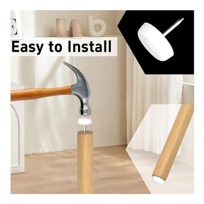 40PCS 18mm Nail-On Furniture Glides, White Nylon Chair Feet Protectors for Hardwood Floors, Round Tack-in Table Leg Sliders, Floor Protection Pads for Sofas & Cabinets