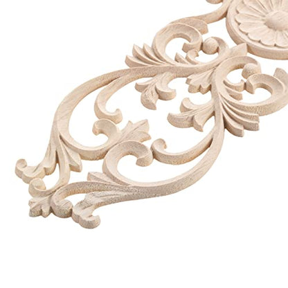 2Pcs Wood Onlays Appliques, Long Wooden Carved Center Carvings Decals - color: 2-Pack, size: 15.8" x 3.6"
