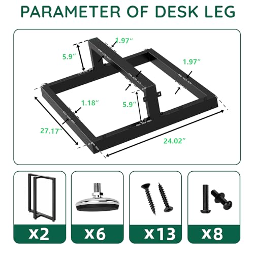 Giantjellies T Shape Heavy Duty Metal Table Legs Set of 2, 28" H×24" W Black Table Legs with Adjustable Foot Pads, 1000LBS Load Capacity for Desk Dining Bench - color: T-shape, size: 28"H24"W