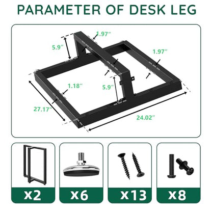 Giantjellies T Shape Heavy Duty Metal Table Legs Set of 2, 28" H×24" W Black Table Legs with Adjustable Foot Pads, 1000LBS Load Capacity for Desk Dining Bench - color: T-shape, size: 28"H24"W
