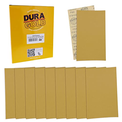 Dura-Gold Premium 5" x 2.75" Gold Sandpaper Sheets, 80 Grit (Box of 40) - style: 80 Grit