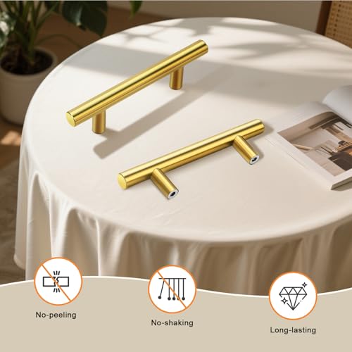 Gobrico 5 Pack Gold Kitchen Cabinet Handles 3" Hole Centers(76mm) Dresser Drawer Pulls Gold Cabinet Handles for Modern Bedroom Bathroom Cabinet Pulls Brushed Brass - color: Gold, size: 3 Inch Hole Center