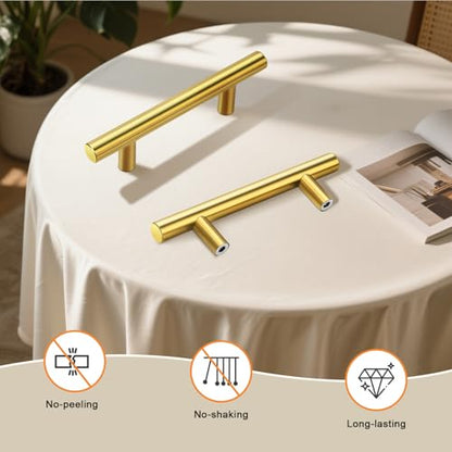 Gobrico 5 Pack Gold Kitchen Cabinet Handles 3" Hole Centers(76mm) Dresser Drawer Pulls Gold Cabinet Handles for Modern Bedroom Bathroom Cabinet Pulls Brushed Brass - color: Gold, size: 3 Inch Hole Center