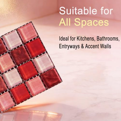 Geesatis Red Peel and Stick Backsplash,Self-Adhesive Removable Wall Tiles - color: Red