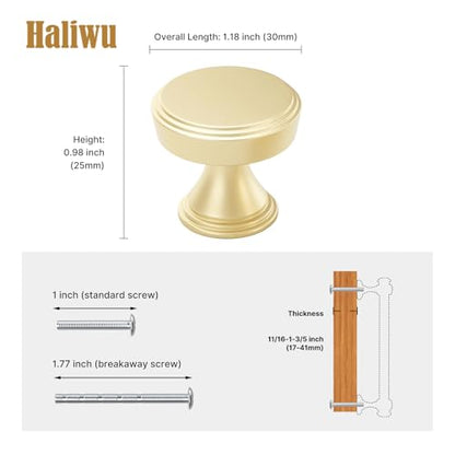 Haliwu 20 Pack Gold Cabinet Knobs Brushed Brass Drawer Knobs - color: Brushed Gold & Round C