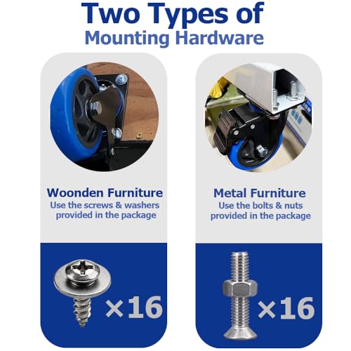 6 Inch Caster Wheels 2800Lbs, Casters Set of 4 Heavy Duty with Brake, Outstanding Safety Dual Locking Casters, Polyurethane Foam No Noise Wheels, Top Plate Castor Wheels(2 Hardware Kits Included) - size: 6 inch
