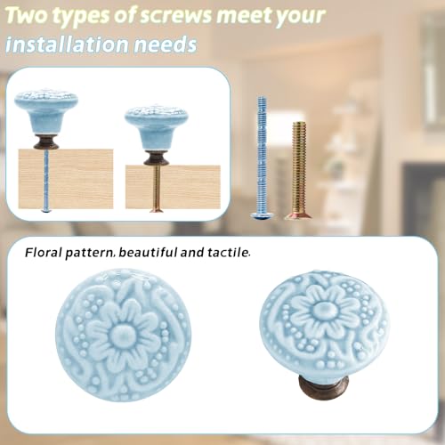 Piutouyar Sky Blue Ceramic Knobs, 34mm / 1.3 Inch, 10Pcs - color: Sky Blue, size: 10 Pieces