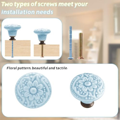 Piutouyar Sky Blue Ceramic Knobs, 34mm / 1.3 Inch, 10Pcs - color: Sky Blue, size: 10 Pieces