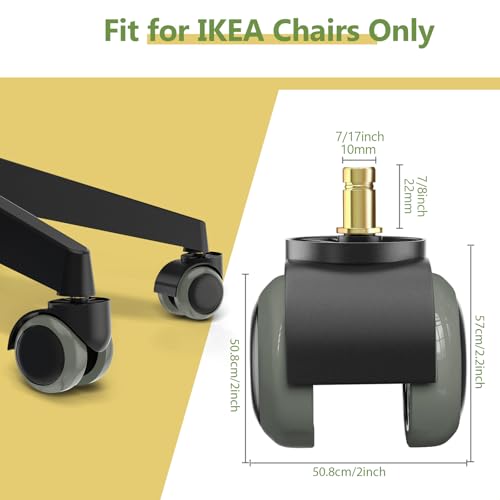 PChero 2" Office Chair Wheels Replacement for lKEA Chairs, 10mm Stem