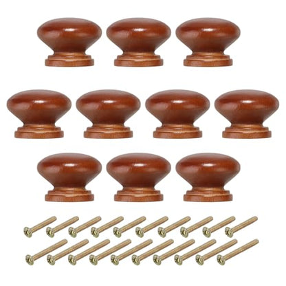 PATIKIL 1-3/8 Inch Cabinet Knobs, 10 Pcs Round Drawer Dresser Knobs Wood Handles Knobs Drawer Pulls with Screws for Kitchen Cupboard Furniture Door, Brown - color: Brown