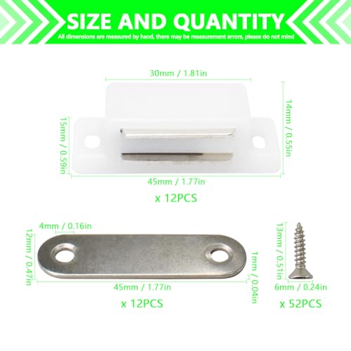 12Pack Plastic Cabinet Magnetic Door Catch with Screws for Kitchen Bathroom Cupboard Wardrobe Closet Closures Cabinet Door Drawer Latch 15lb (White) - color: White