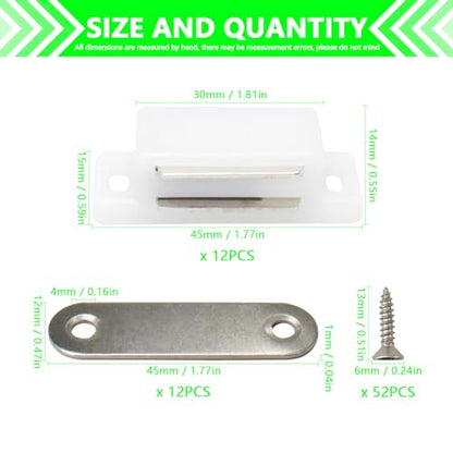 12Pack Plastic Cabinet Magnetic Door Catch with Screws for Kitchen Bathroom Cupboard Wardrobe Closet Closures Cabinet Door Drawer Latch 15lb (White) - color: White
