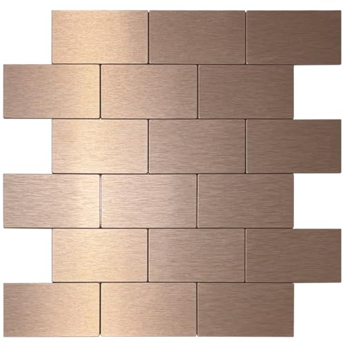 DICOFUN 1 Sheet Metal Peel and Stick Backsplash Wall Tile, 12"x12" Brush Aluminum Gold Subway Tile for Kitchen Backsplash - color: Brush Gold, size: 1 Sheet, 12"x12"x0.12"