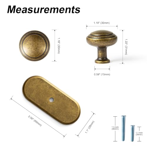 6Pack Champagne Bronze Cabinet Knobs with Backplate Drawer knobs - color: Antique Brass, style: Racetrack