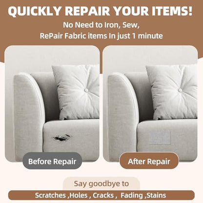 Fabric Repair Tape, Self-Adhesive Couch Patch for Furniture, Cloth - color: Linen Grey, size: 3.5X79 Inch