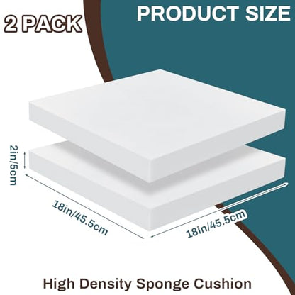 Frienda 2 Pack 2" x 18" x 18" Upholstery High Density Foam Square White - color: White, size: 2" X 18" X 18", style: Square