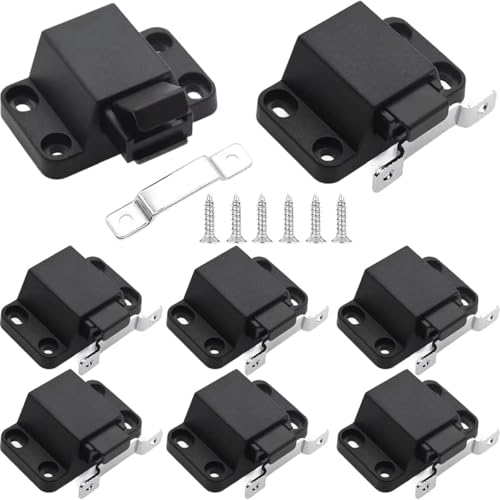 Self-Closing Push to Open Door Latch Cabinet Hardware CBRIVE 8 Pack Push Latches & Lock for Hidden Door Push Release Drawer Pull Tip on Closet Close Touch Locking Strong Pop Out, Black - size: 8 Pack