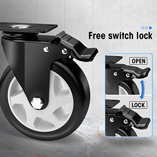5" Swivel Plate Casters, 1400Lbs Capacity with Brake - color: Black, size: 5 Inch