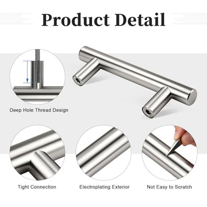 Gobrico 10 Pack 2-1/2" (64mm) Hole Center Cabinet Handles, Brushed Nickel Cabinet Pulls, Satin Nickel Stainless Steel Drawer Pulls, 4" Overall Length - color: Brushed Nickel, size: 2-1/2 Inch Hole Center