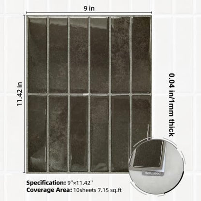 Peel and Stick Backsplash Tile for Kitchen, 10 Sheets, 11.42''x9'' - color: Dark Brown