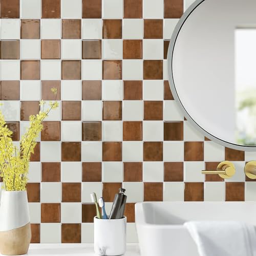 STICKGOO 10 Sheets Peel and Stick Backsplash - 9" x 9" 4D Adhesive Peel and Stick Tile Backsplash for Kitchen&Bathroom - color: White,Orange