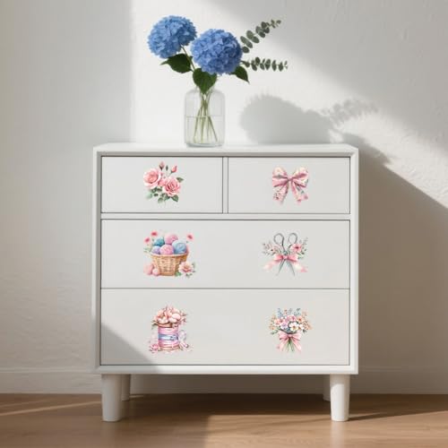 Peacoblue Pink Flowers, Sewing Rub On Transfers for Furniture Craft 6"x12" - style: Pink Flowers and Sewing