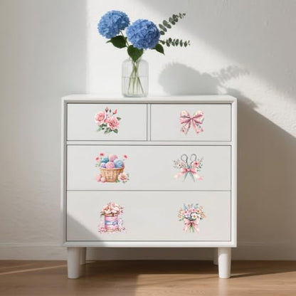 Peacoblue Pink Flowers, Sewing Rub On Transfers for Furniture Craft 6"x12" - style: Pink Flowers and Sewing